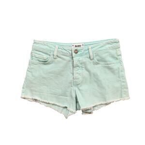 Paige Shorts Womens 24 Mint Denim Emmitt Relaxed Button Fly Mid Rise Fringe Hem